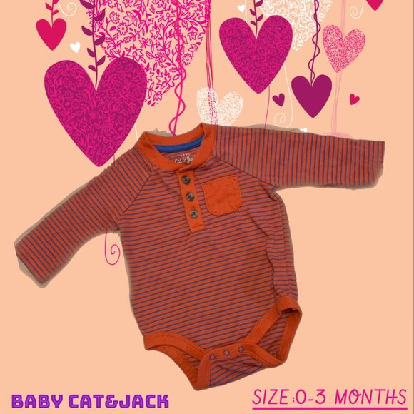 BABY CATEJACK BABY ONE PIECE BODYSUIT STRIPPED RED COLOURED SIZE 0-3 MONTHS - Picture 1 of 2